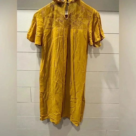 Blue Rain Mustard Embroidered Dress- Size Small - Picture 4 of 7